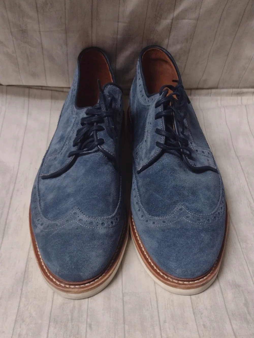 Allen Edmonds Men's Blue Suede Wingtip Lace-Up Shoes (J1148)